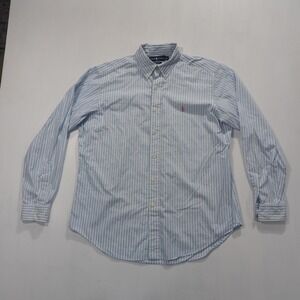 Ralph Lauren Shirt Mens Large White Blue Stripe Classic Button Down Long Sleeve